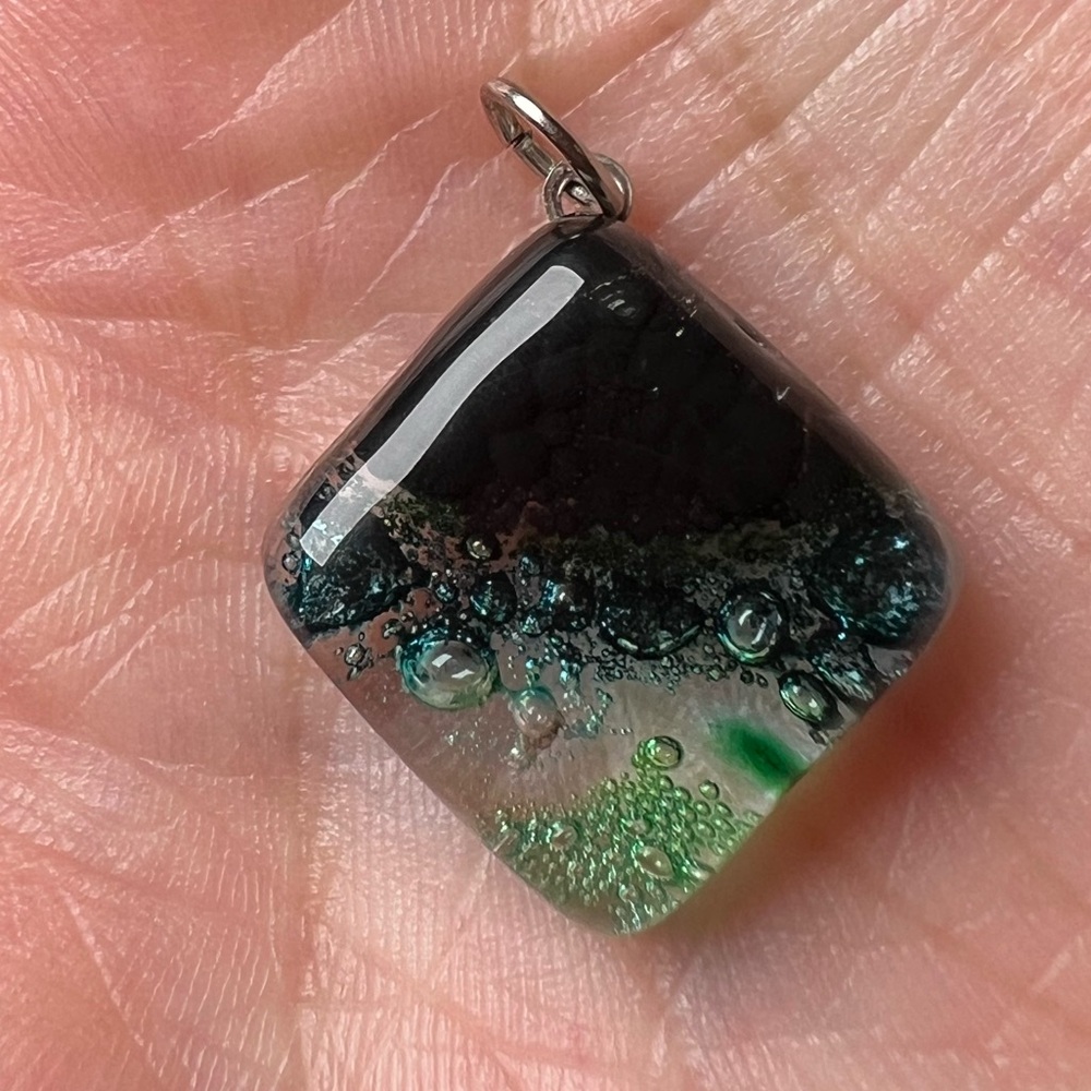 Blue & Green Glass Diamond Necklace Pendant